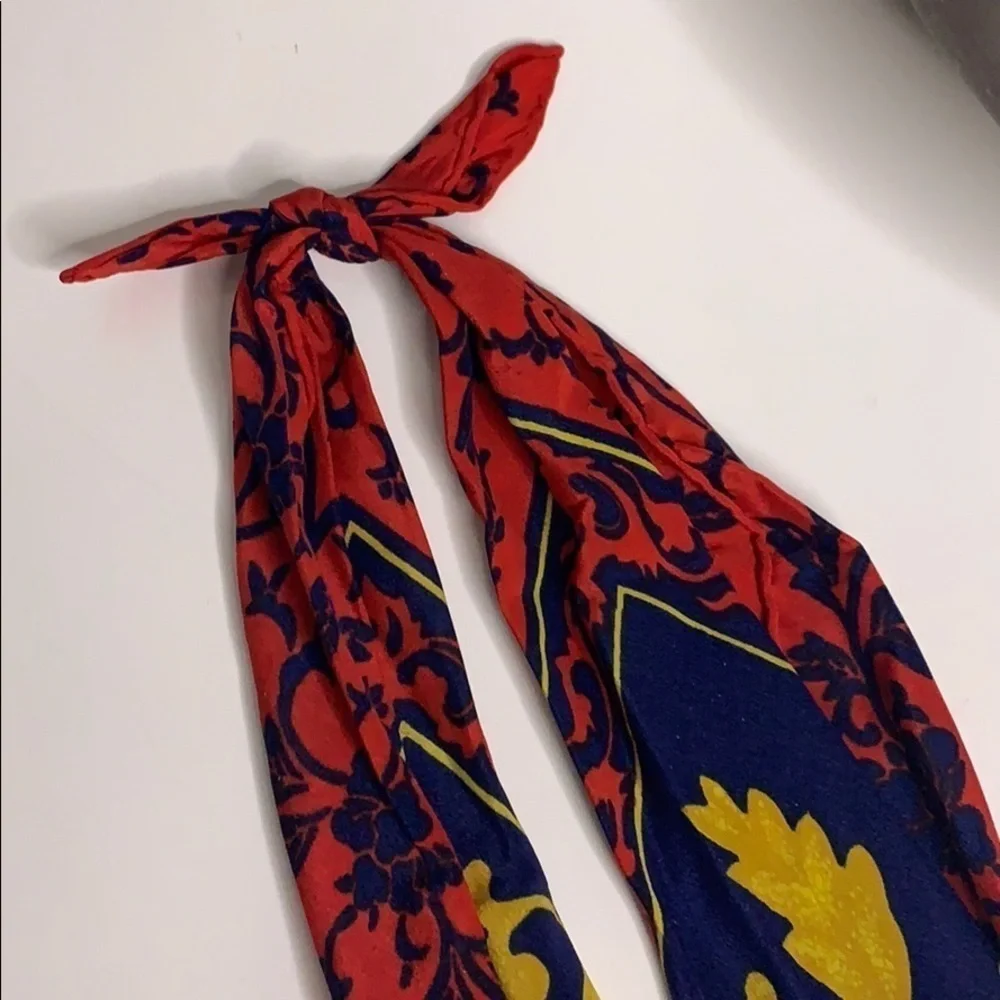 Vintage Regal Red Blue Gold Silk scarf neck tie infinity accessory